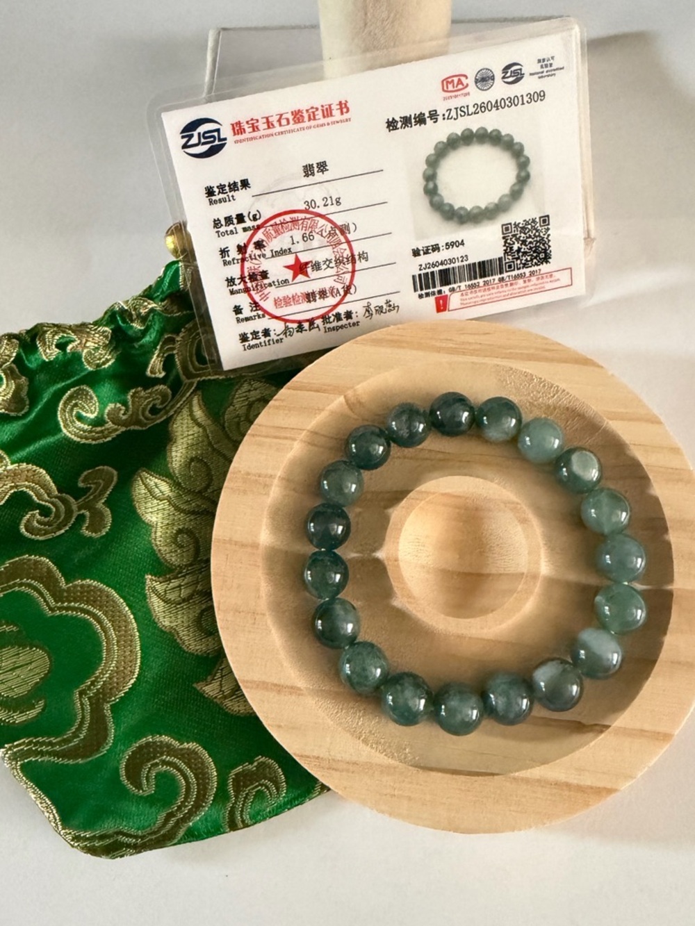 Certified Icy Dark Green Jade Beaded Bracelet NWOT - Picture 10 of 11